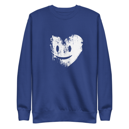 Blue Unisex Pullover mit weißem Grunge Herz Brustprint