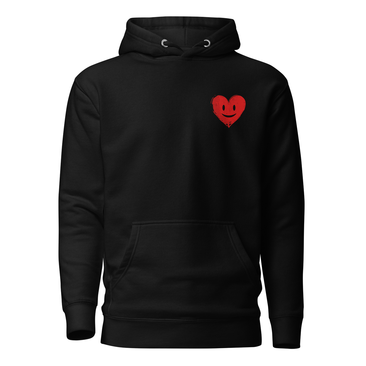 Schwarzer Pulli mit kleinem lachendem roten Herz Print