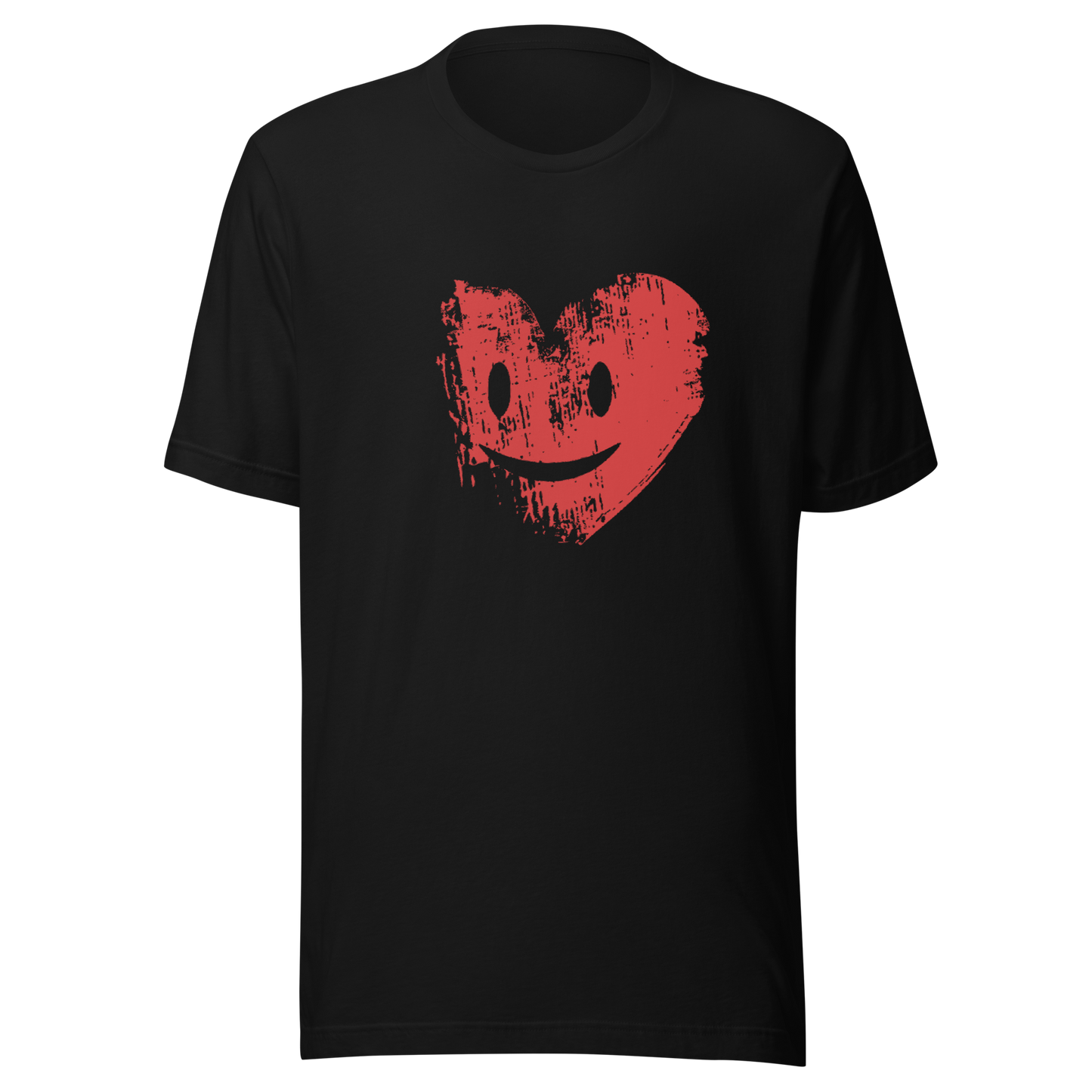 Schwarzes Unisex T-Shirt mit rotem Herz Brustprint grunge stil