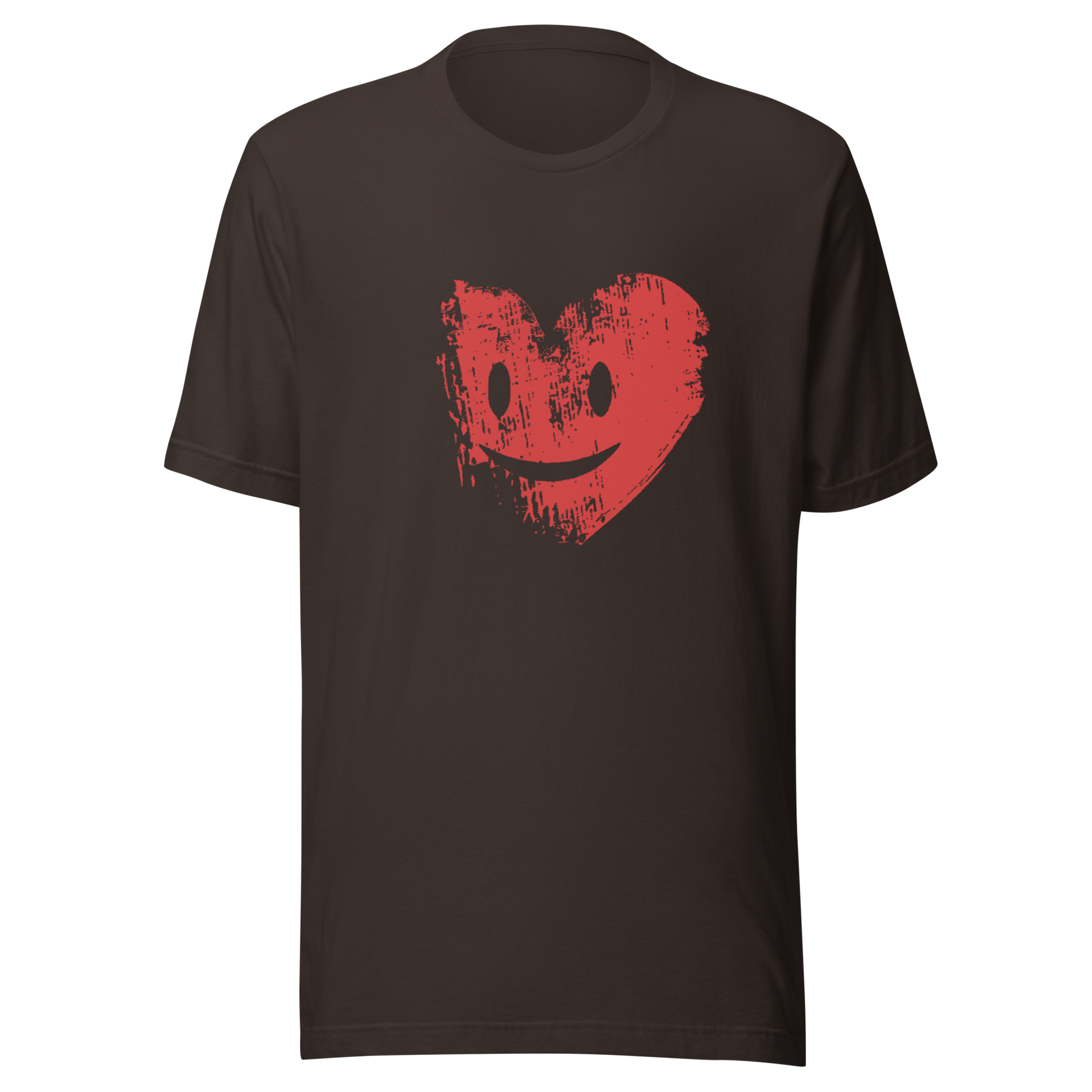 Braunes Unisex T-Shirt mit rotem Herz Brustprint grunge stil