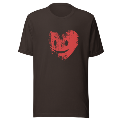 Braunes Unisex T-Shirt mit rotem Herz Brustprint grunge stil