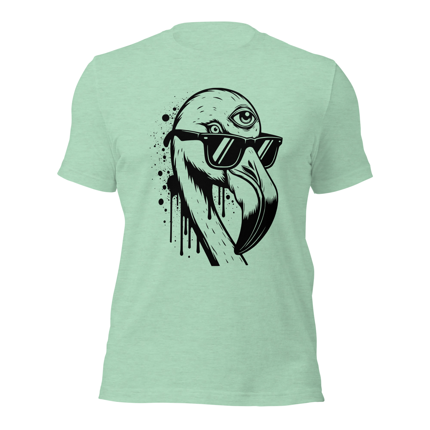 Heather Minze Unisex T-Shirt mit Flamingo mit Sonnenbrille und drittem Auge als Graffiti Print