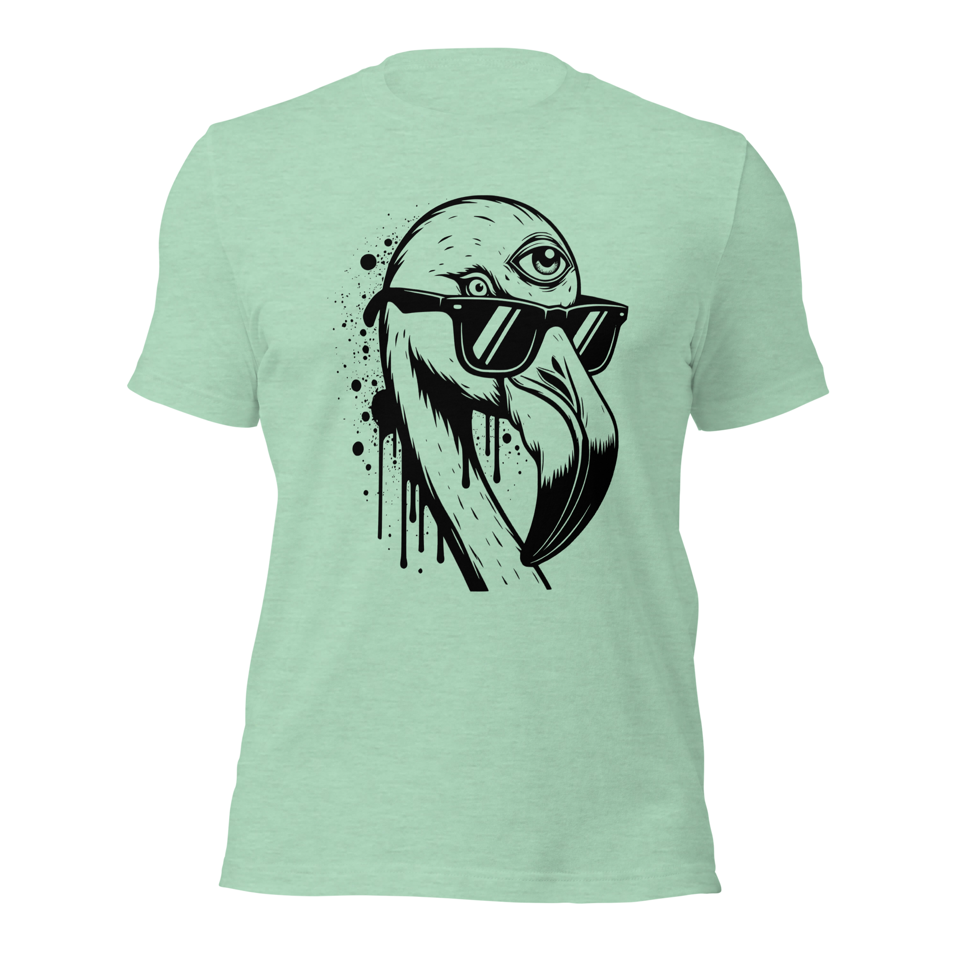 Heather Minze Unisex T-Shirt mit Flamingo mit Sonnenbrille und drittem Auge als Graffiti Print