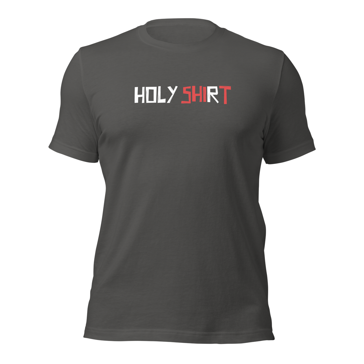 Asphaltgraues Unisex T-Shirt mit Holy Shirt Print