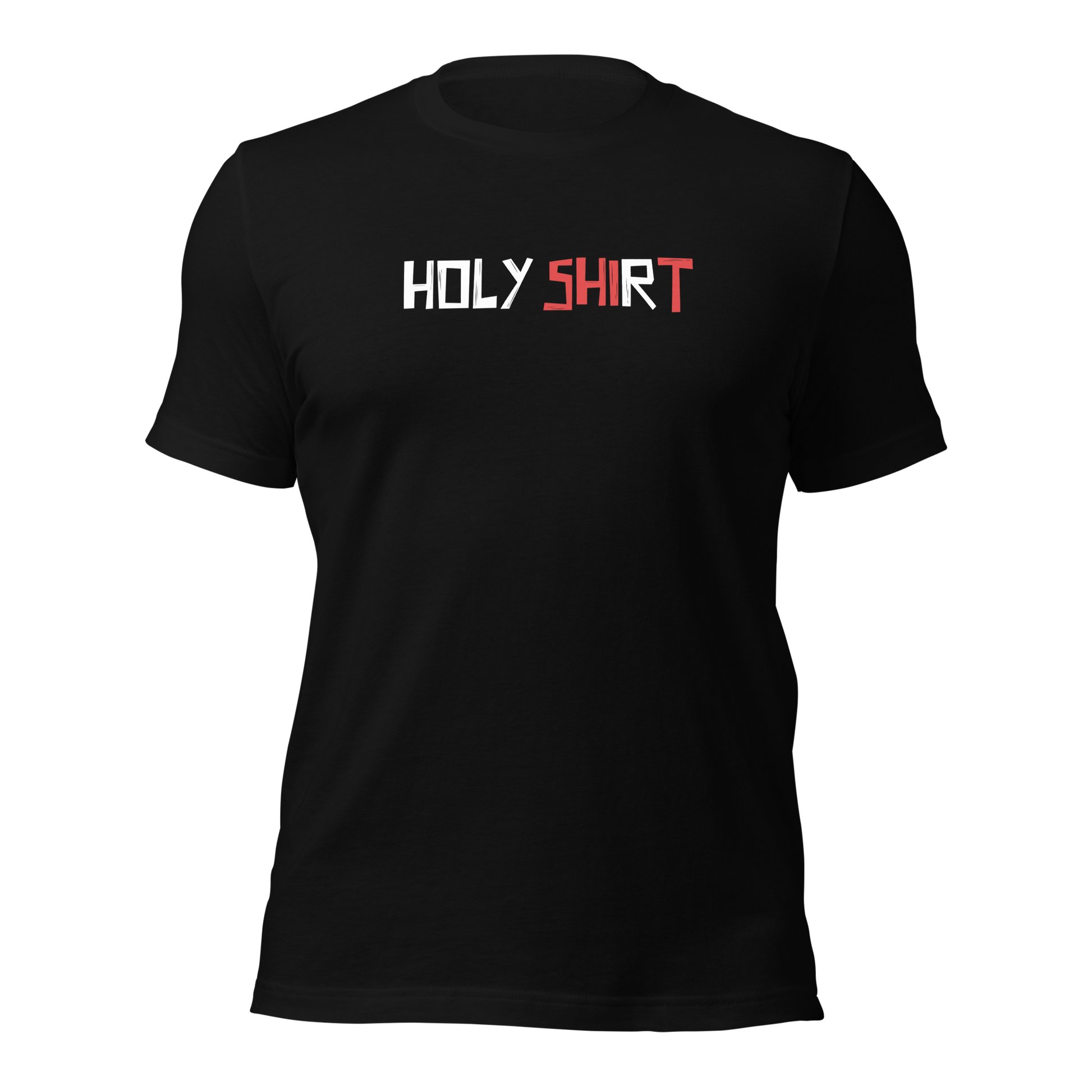 Schwarzes Unisex T-Shirt mit Holy Shirt Print