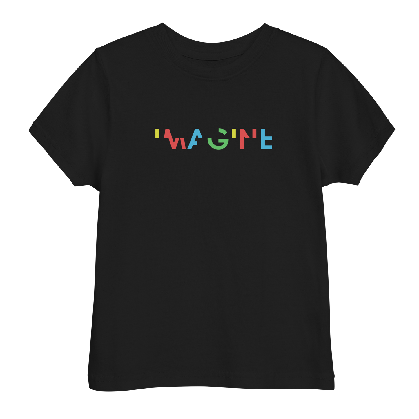 Schwarzes T-Shirt mit buntem IMAGINE Schriftzug