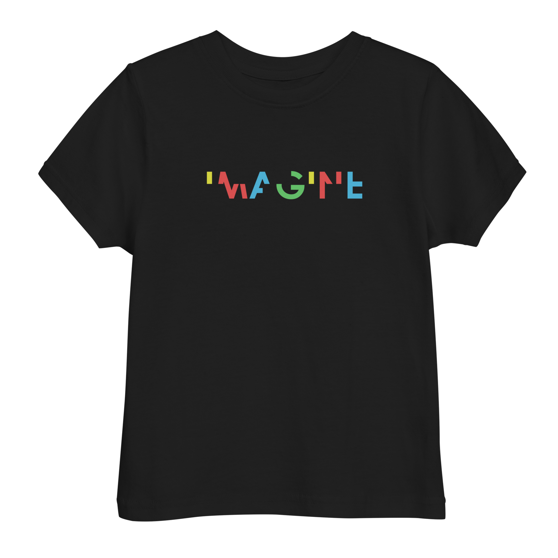 Schwarzes T-Shirt mit buntem IMAGINE Schriftzug