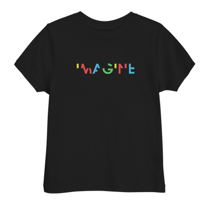 Schwarzes T-Shirt mit buntem IMAGINE Schriftzug