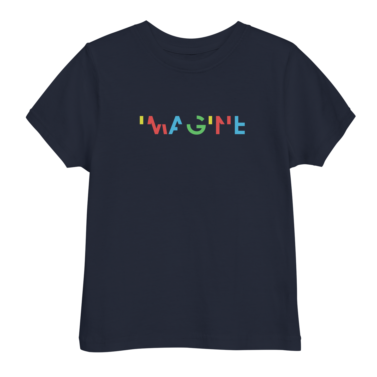 Blaues T-Shirt mit buntem IMAGINE Schriftzug