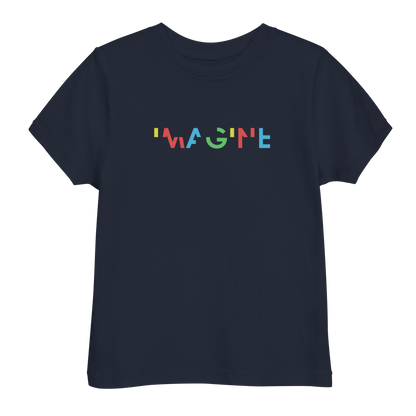 Blaues T-Shirt mit buntem IMAGINE Schriftzug