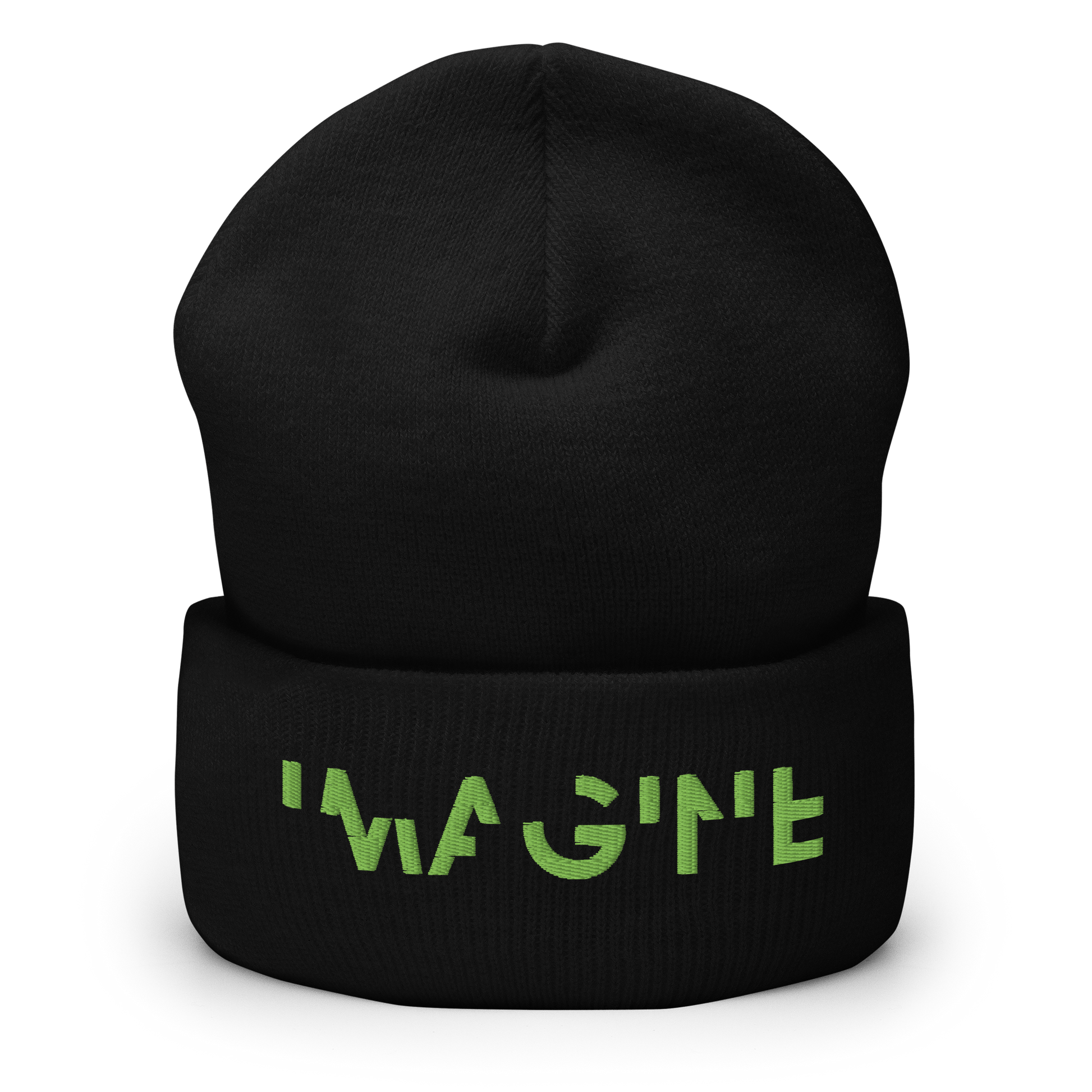 Schwarzes Beanie mit grünem IMAGINE Schriftzug