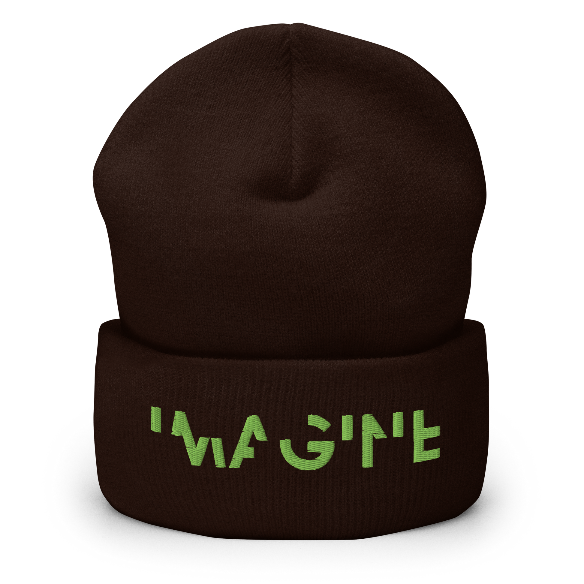 Braunes Beanie mit grünem IMAGINE Schriftzug