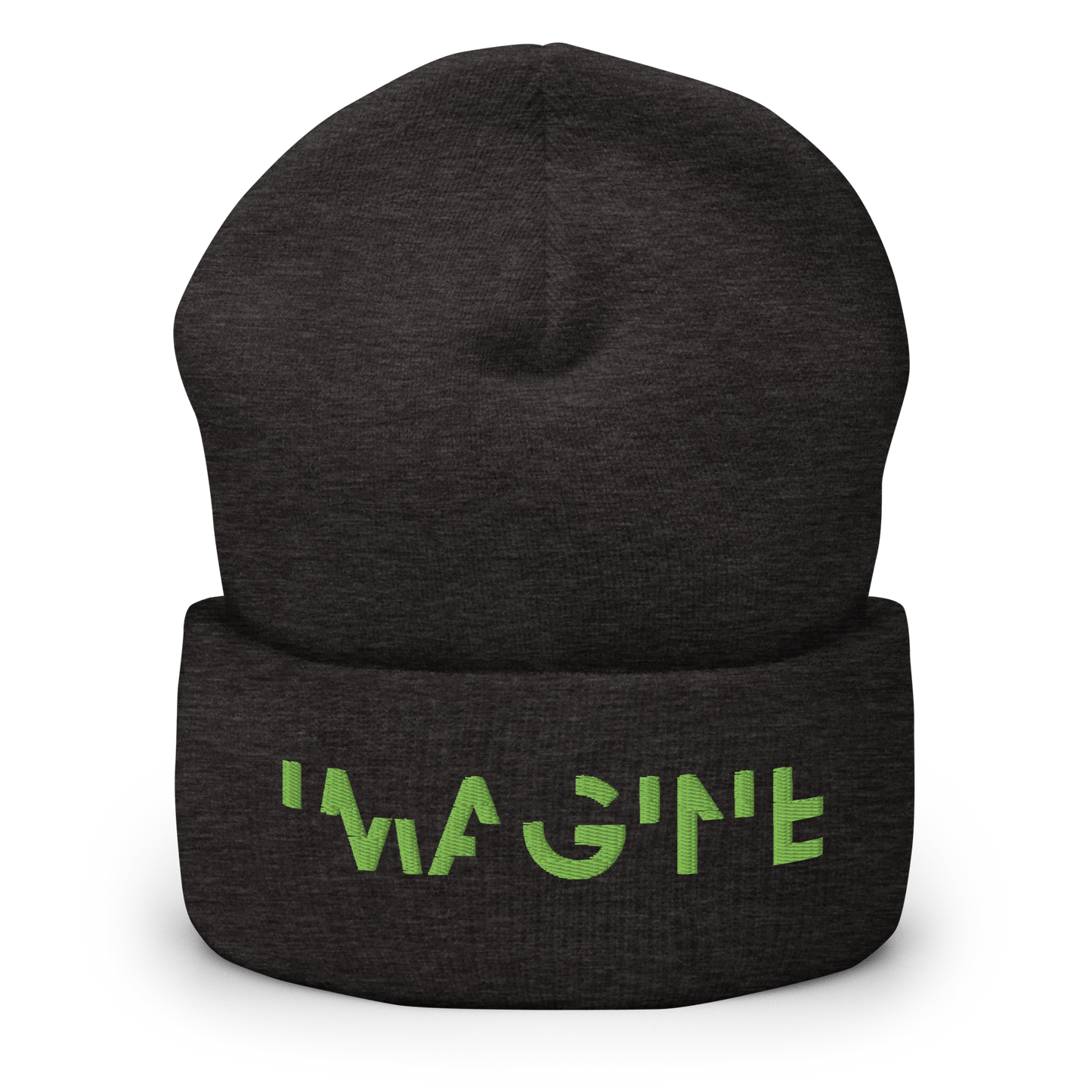 Dunkelgraues Beanie mit grünem IMAGINE Schriftzug
