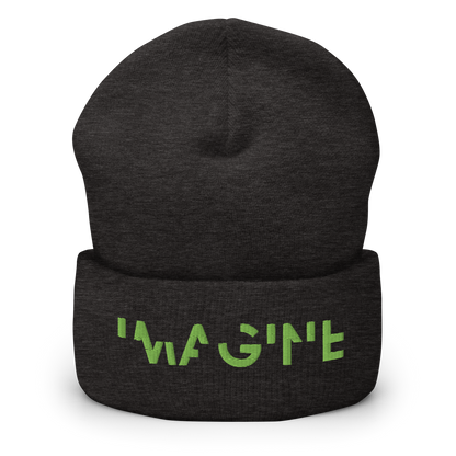 Dunkelgraues Beanie mit grünem IMAGINE Schriftzug