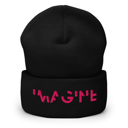 Schwarzes Beanie mit pinkem IMAGINE Schriftzug
