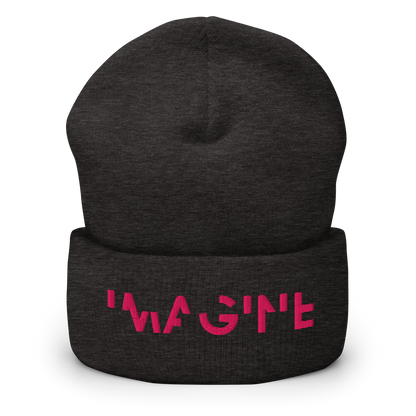 Dunkelgraues Beanie mit pinkem IMAGINE Schriftzug