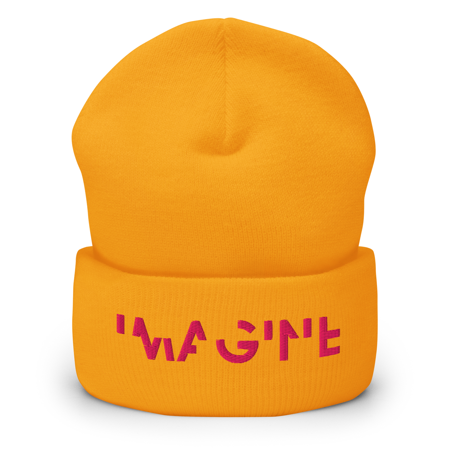 Gelbes Beanie mit pinkem IMAGINE Schriftzug