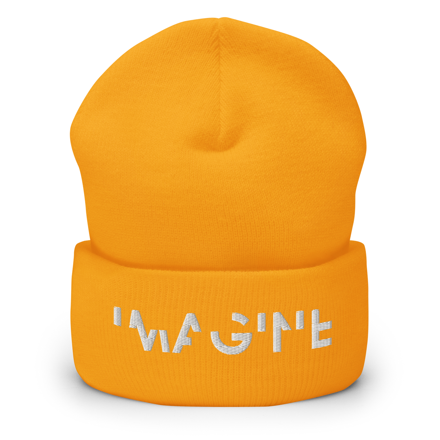 Gelbe Beanie mit weißem IMAGINE Schriftzug
