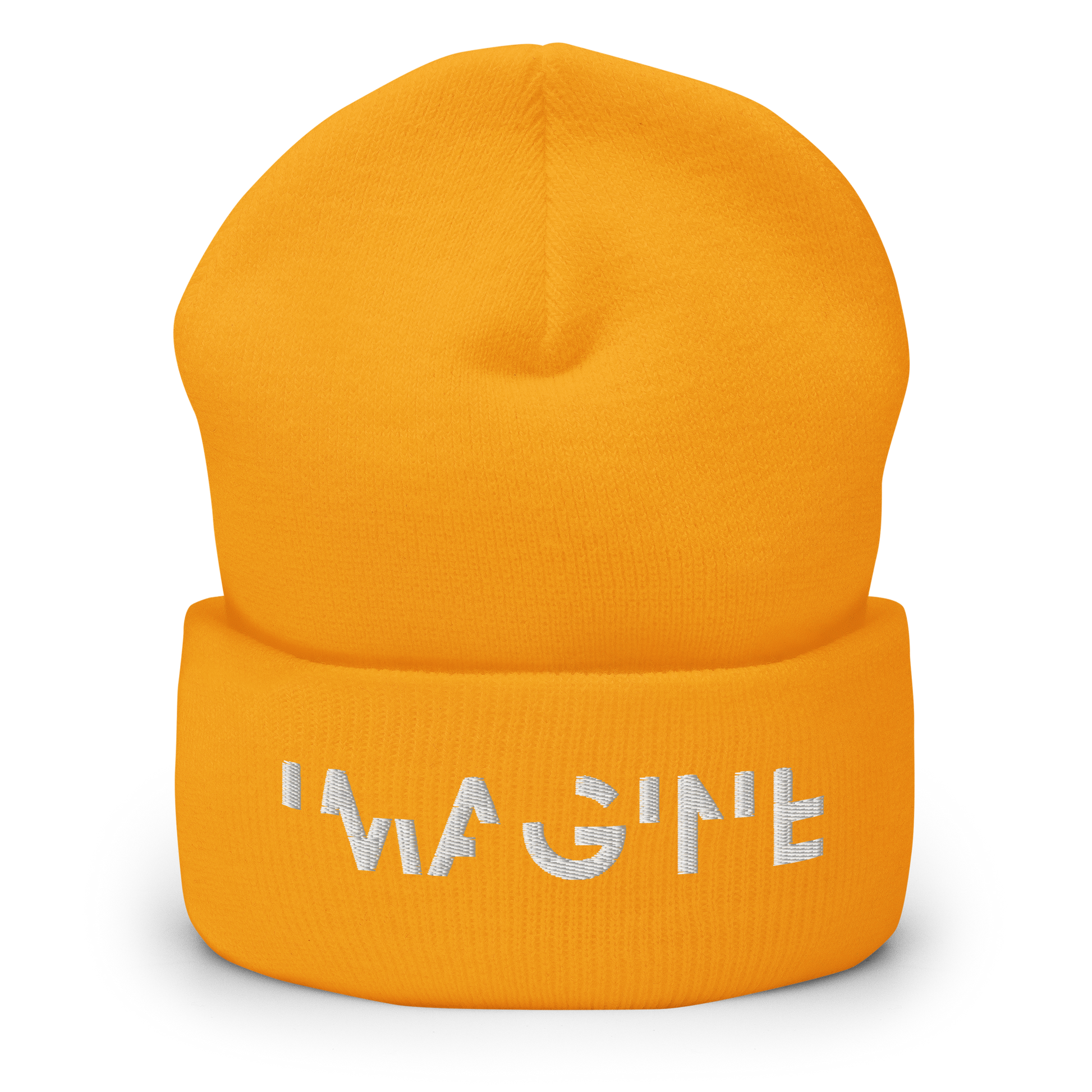 Gelbe Beanie mit weißem IMAGINE Schriftzug
