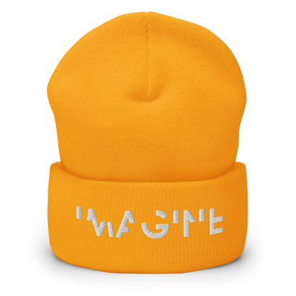Gelbe Beanie mit weißem IMAGINE Schriftzug