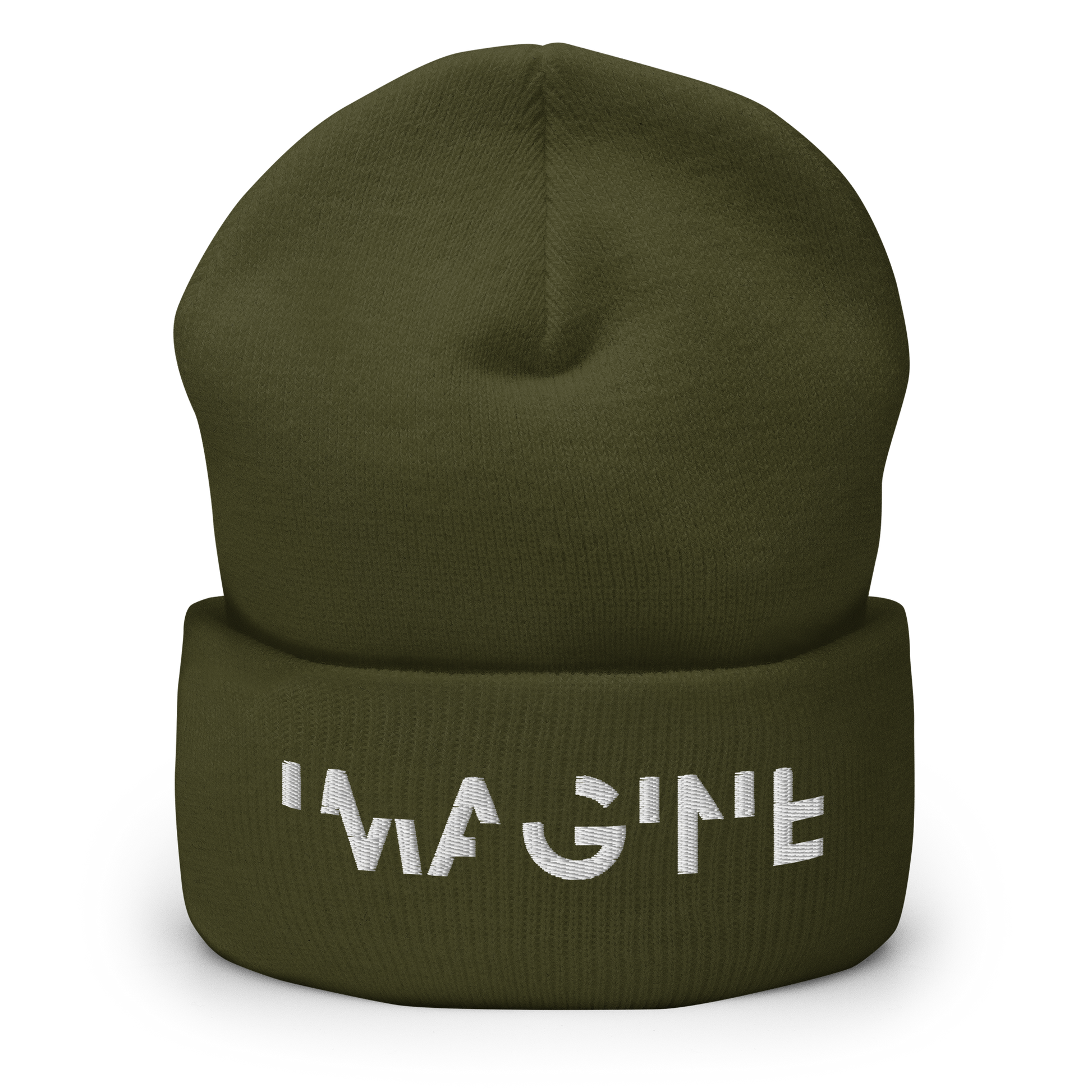 Olivegrünes Beanie mit weißem IMAGINE Schriftzug