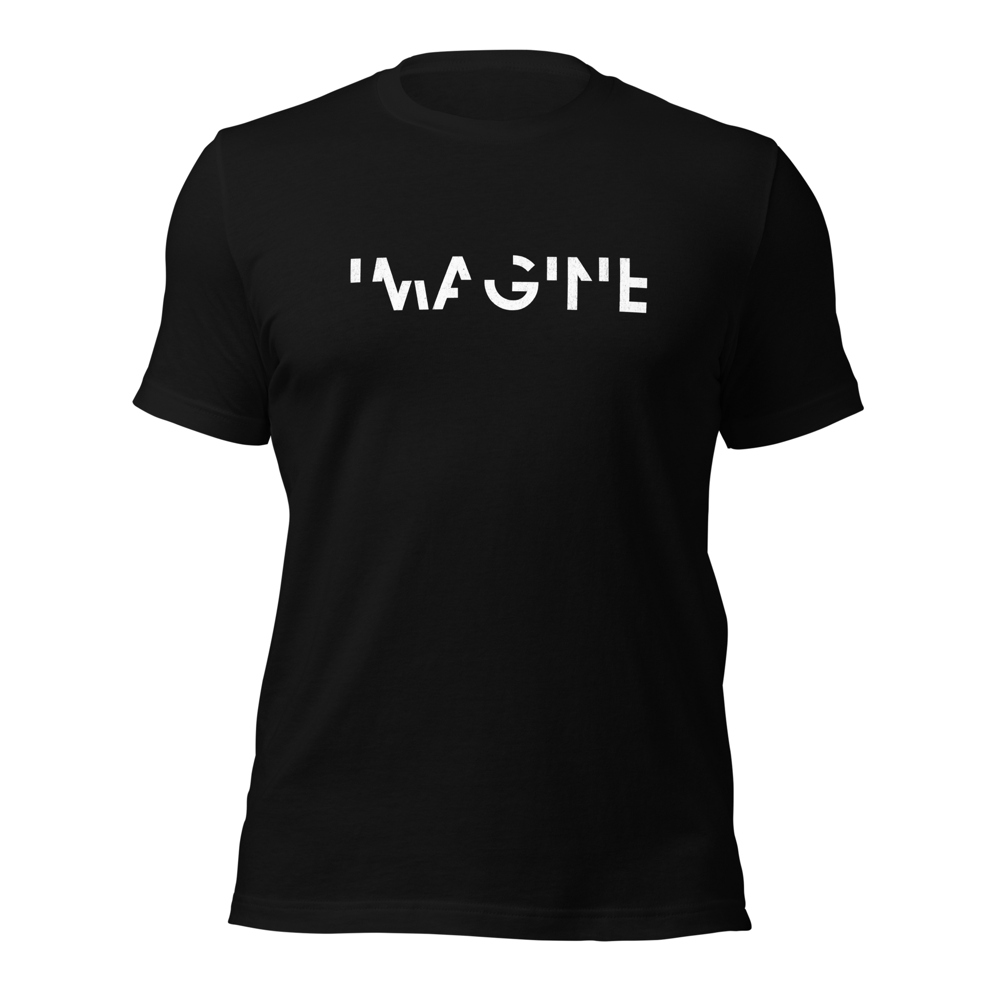 Schwarzes Unisex T-Shirt mit weißem IMAGINE Schriftzug