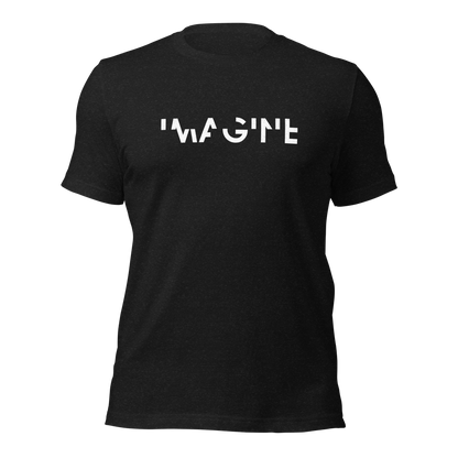 Heather schwarzes Unisex T-Shirt mit weißem IMAGINE Schriftzug