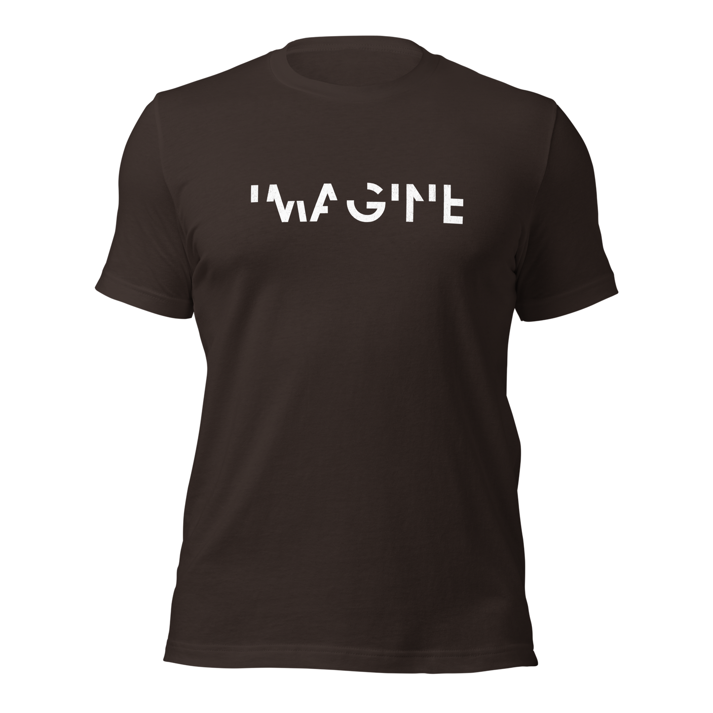 Braunes Unisex T-Shirt mit weißem IMAGINE Schriftzug