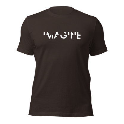 Braunes Unisex T-Shirt mit weißem IMAGINE Schriftzug