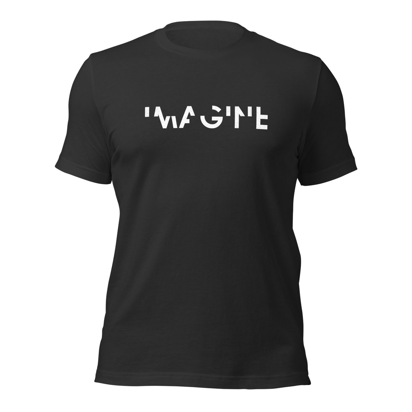 Dunkelgraues Unisex T-Shirt mit weißem IMAGINE Schriftzug