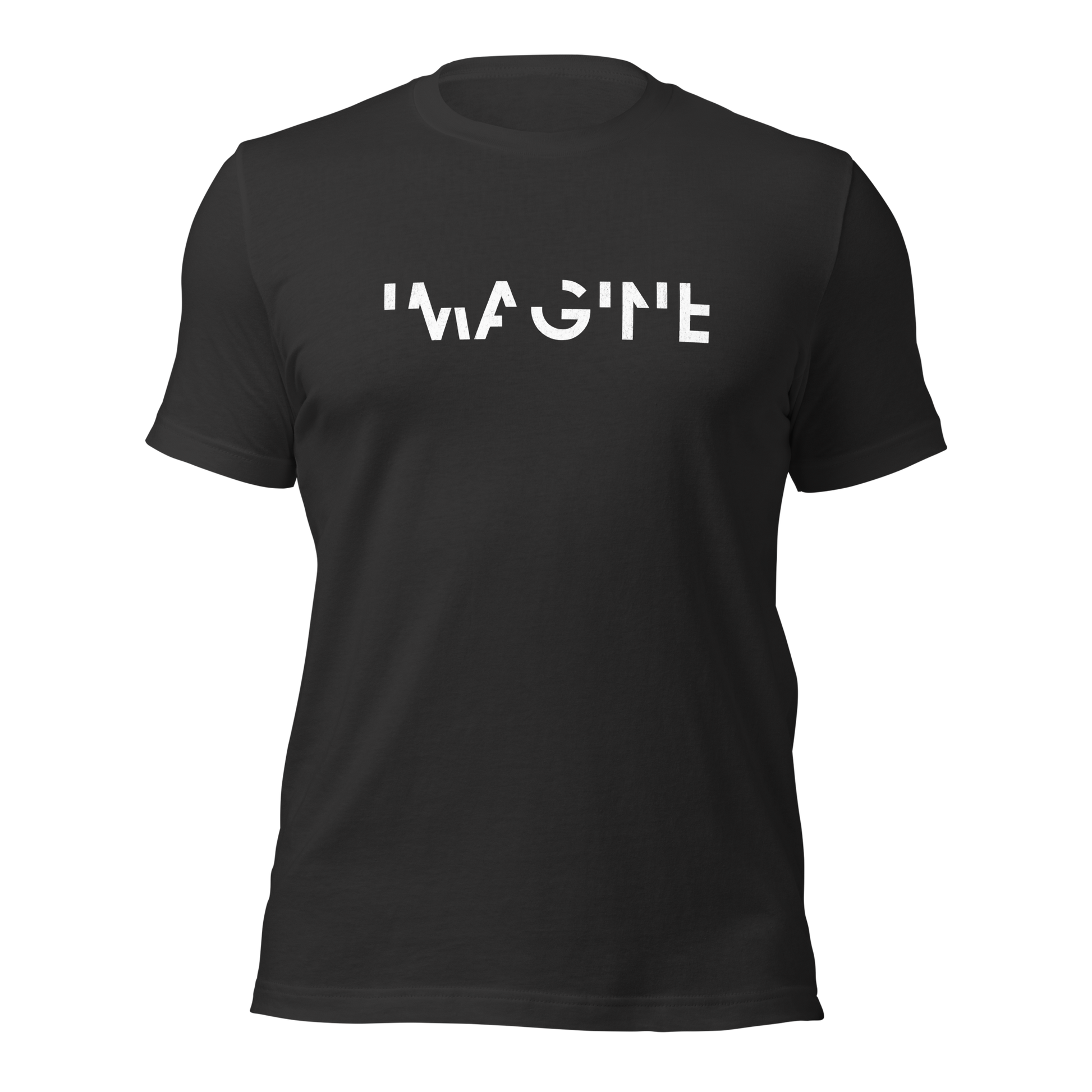 Dunkelgraues Unisex T-Shirt mit weißem IMAGINE Schriftzug