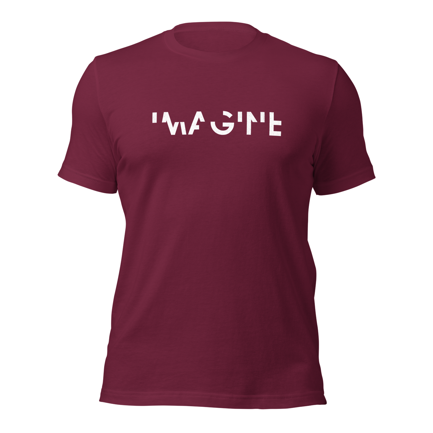 Maroon rotes Unisex T-Shirt mit weißem IMAGINE Schriftzug