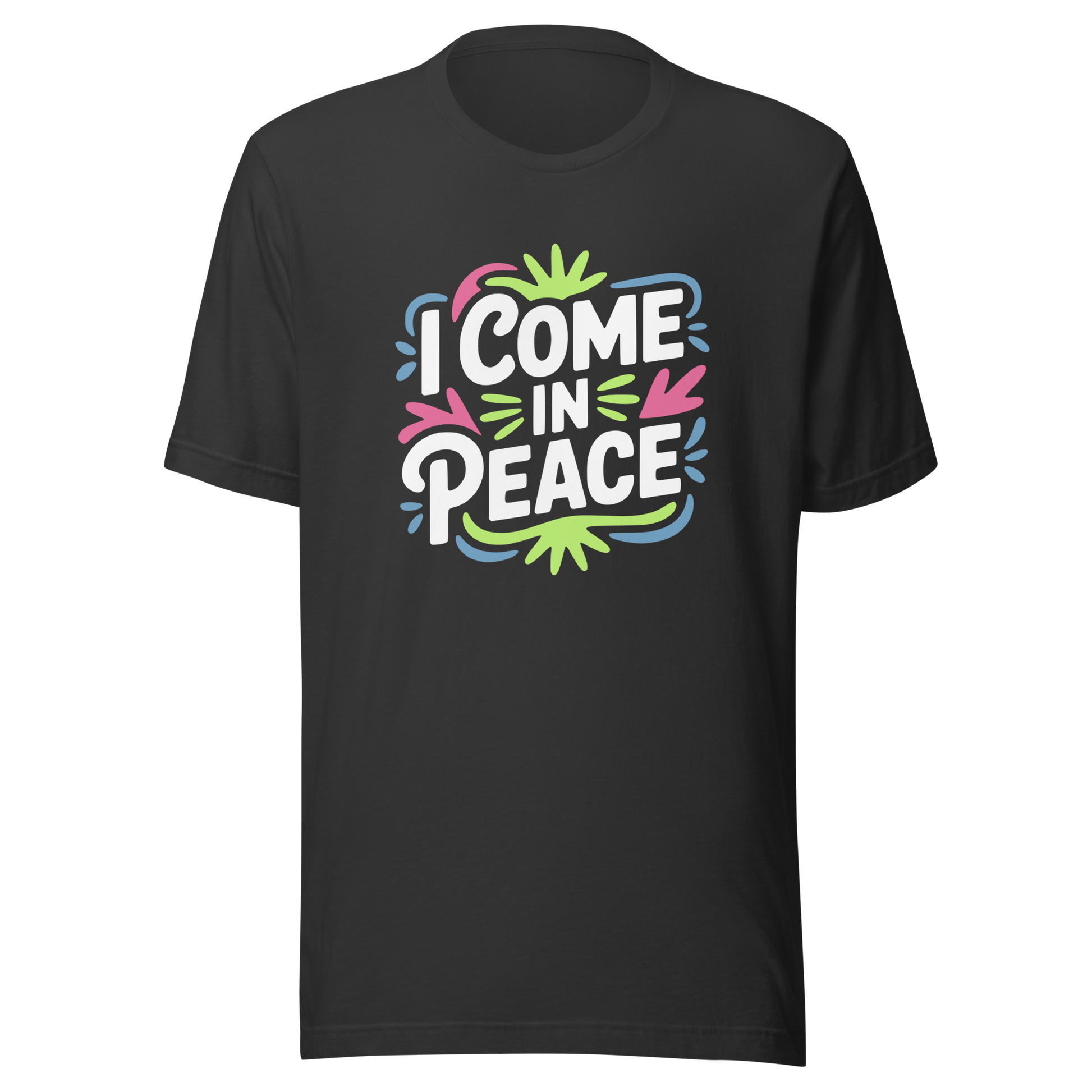 Graues Partnerlook T-Shirt mit buntem "I come in Peace" Print