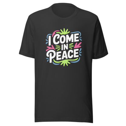 Graues Partnerlook T-Shirt mit buntem "I come in Peace" Print