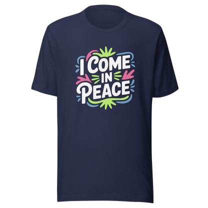 Navy Partnerlook T-Shirt mit buntem "I come in Peace" Print
