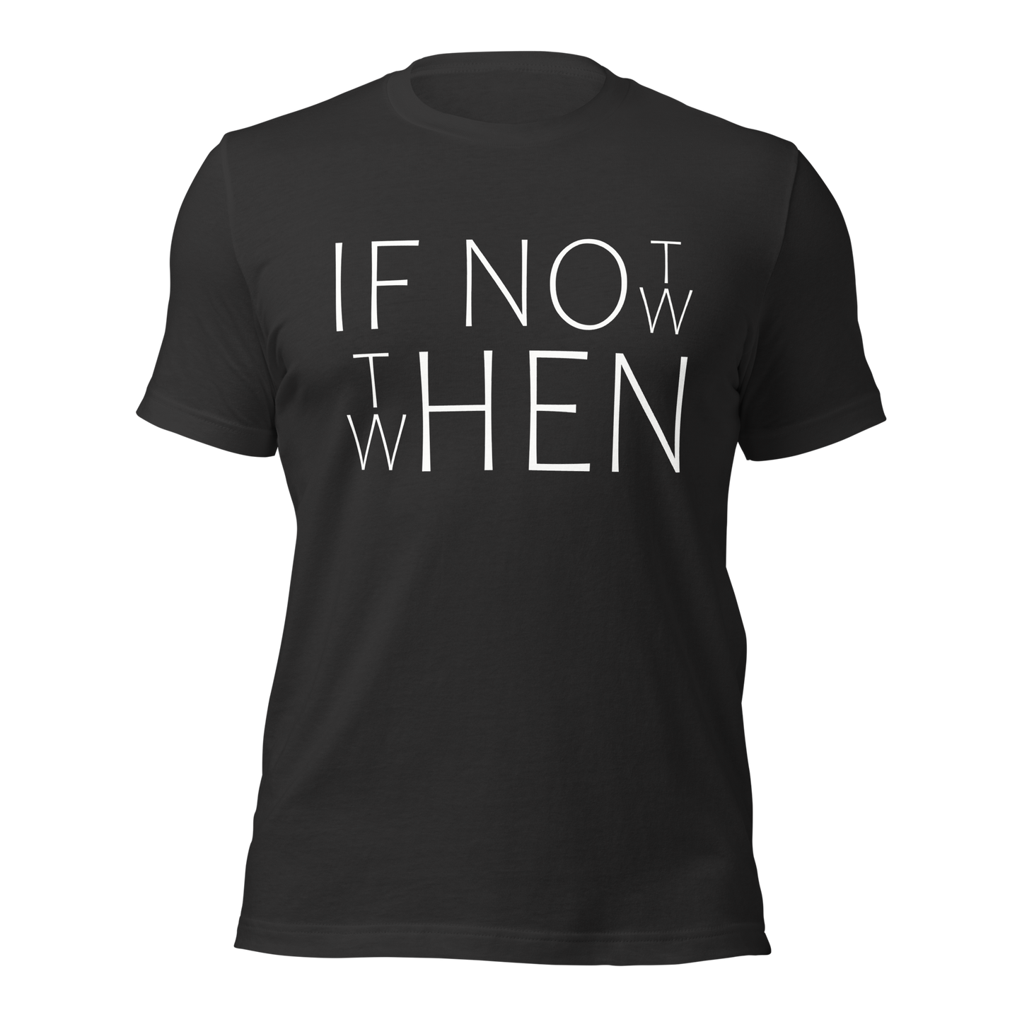 Dunkelgraues Unisex T-Shirt mit If Not Now When Then Print