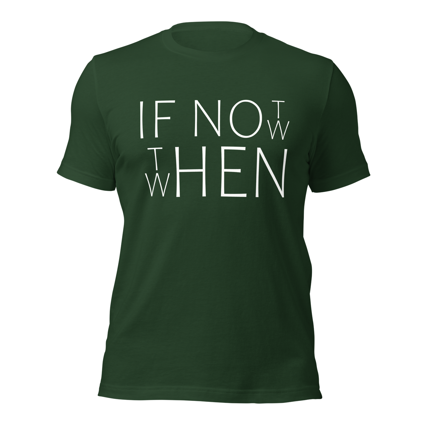 Wald grünes Unisex T-Shirt mit If Not Now When Then Print