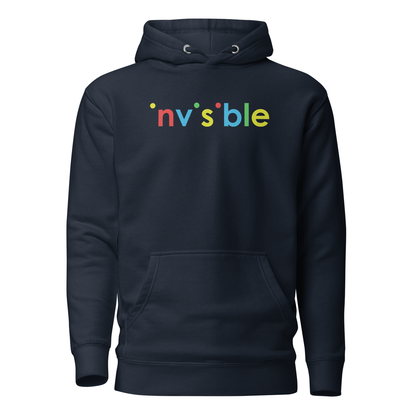 Navy Unisex Hoodie mit buntem invisible Schriftzug Brustprint