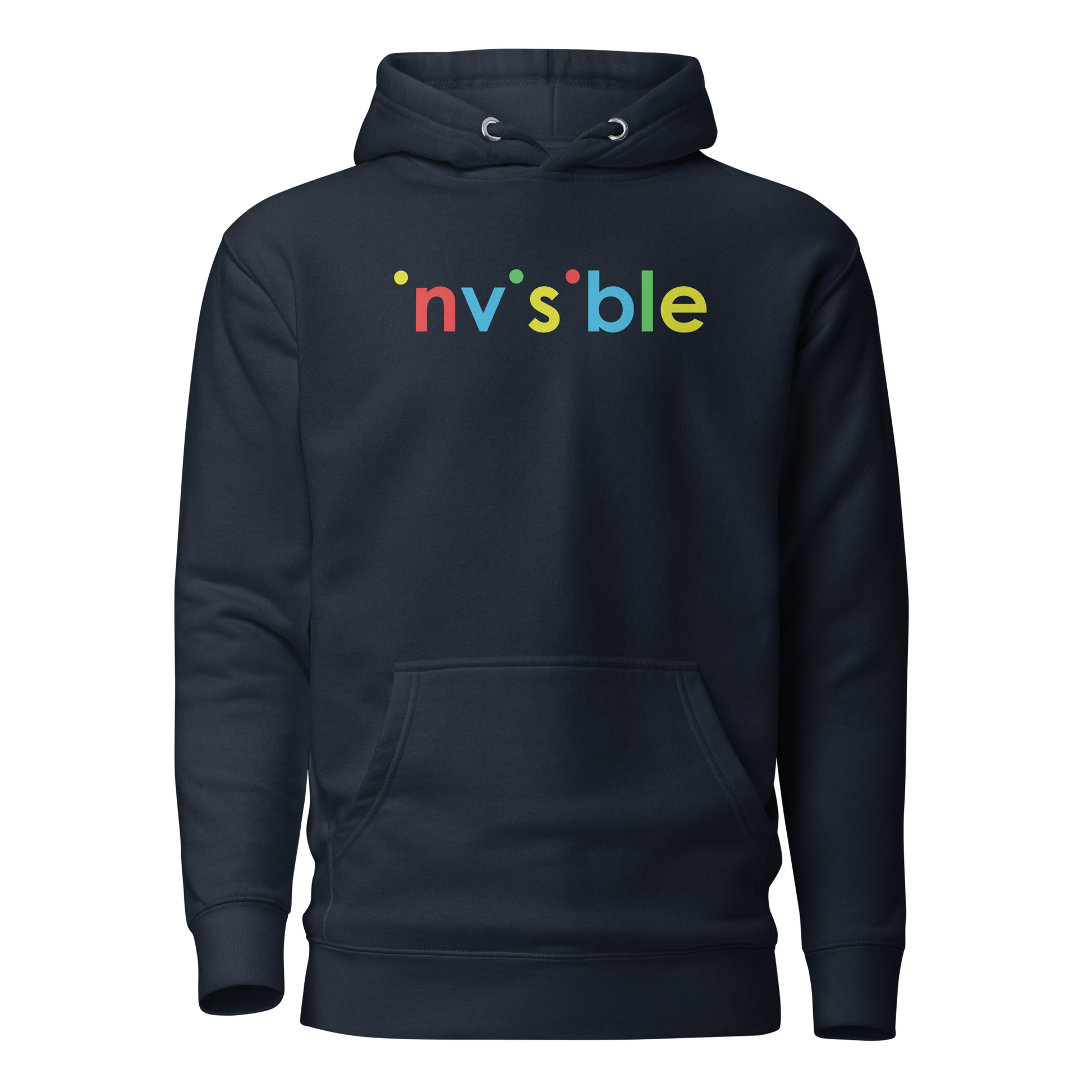 Navy Unisex Hoodie mit buntem invisible Schriftzug Brustprint
