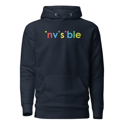 Navy Unisex Hoodie mit buntem invisible Schriftzug Brustprint