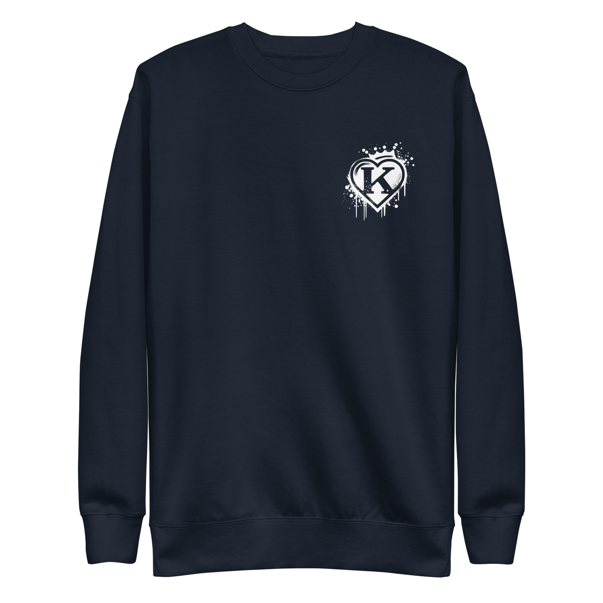 Navy Pullover mit weißem Graffitiherz mit Krone und K in der Mitte