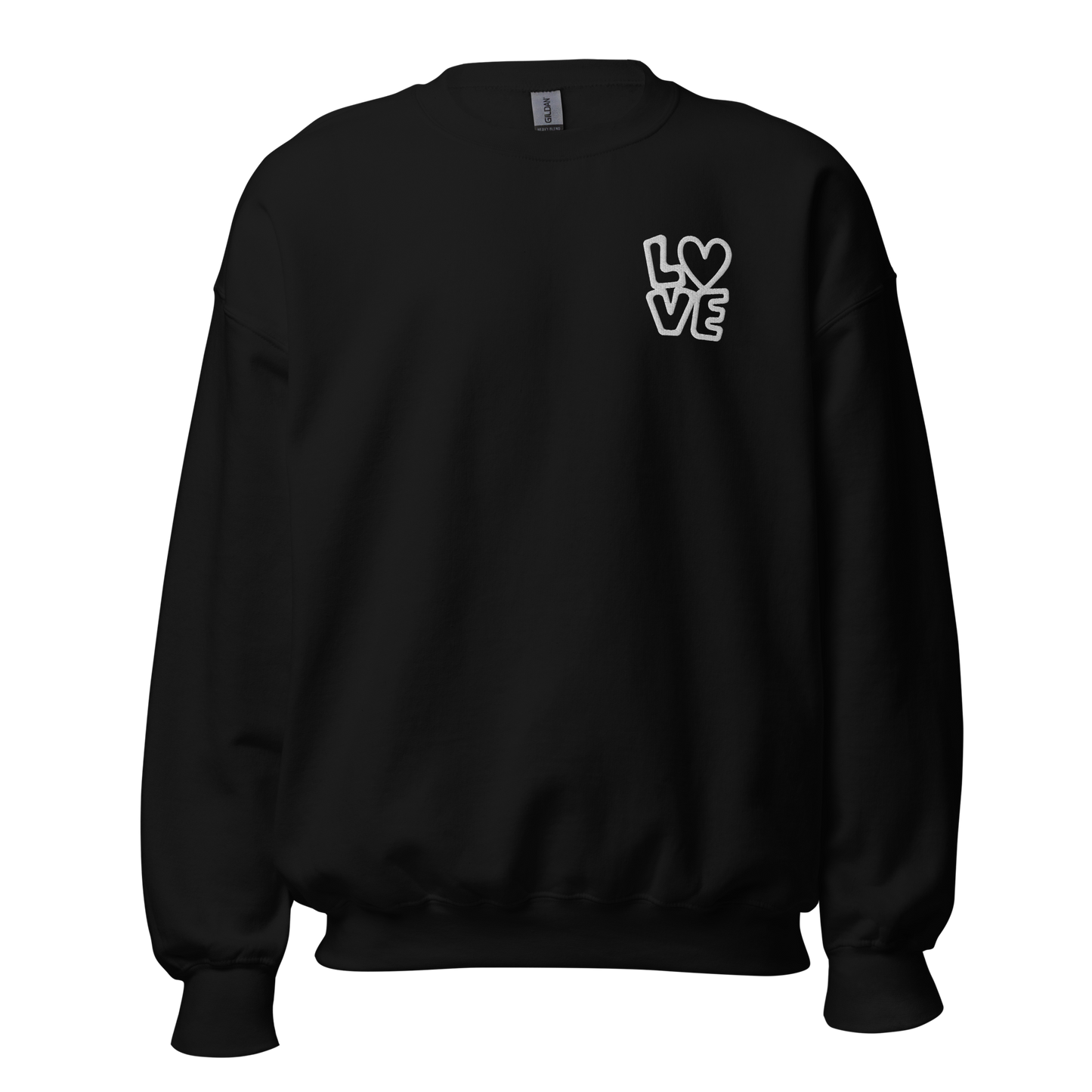 Schwarzer Hoodie mit LOVE Stickerei bei dem das O durch ein Herz ersetzt ist