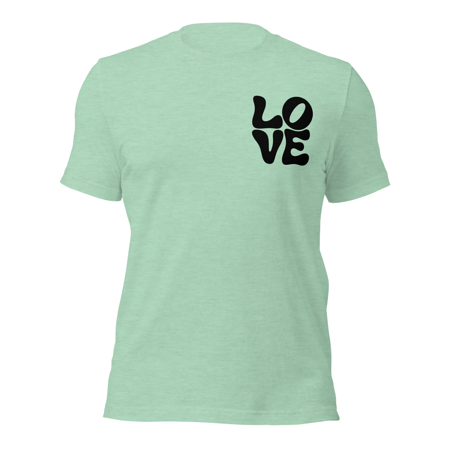 Heather grünes Unisex T-Shirt mit LOVE Print