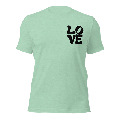 Heather grünes Unisex T-Shirt mit LOVE Print