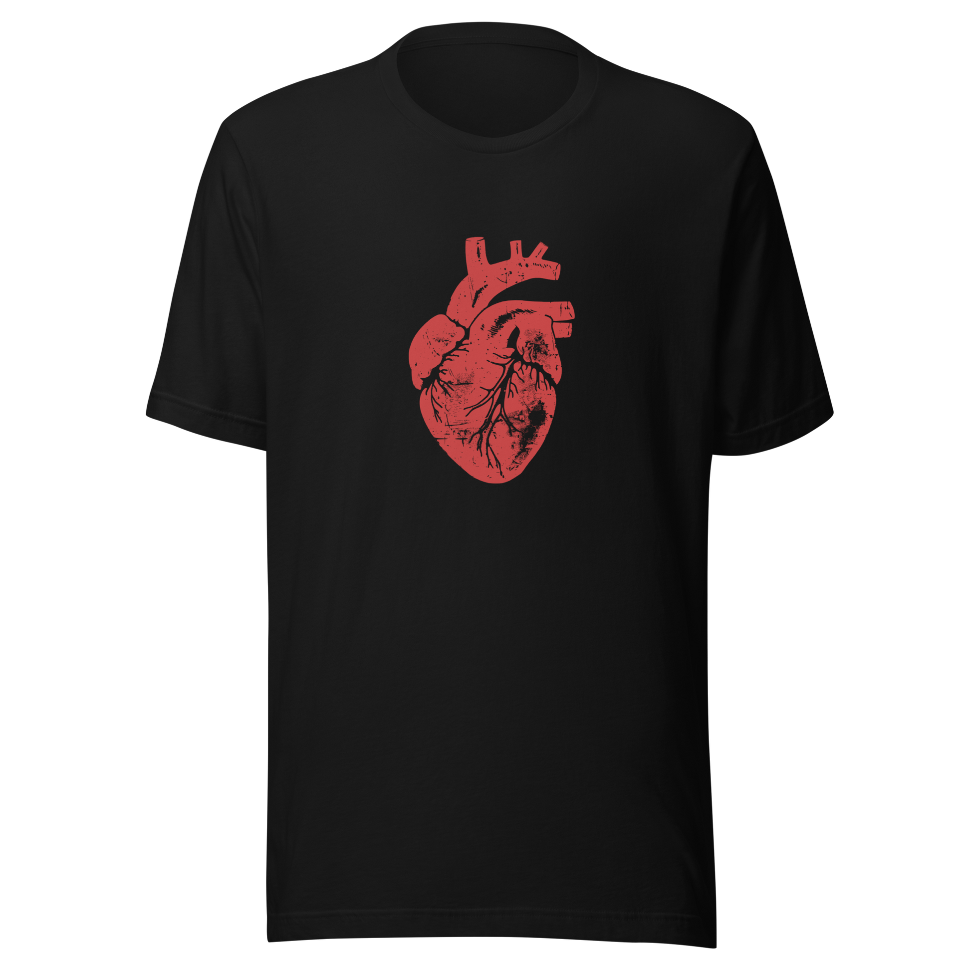 Schwarzes Unisex T-Shirt mit rotem minimalistischem Herz Print