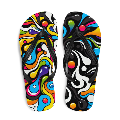 Obenansicht zwei Flip-Flops mit buntem verschmolzenem Muster