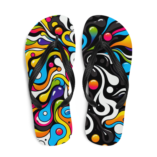 Obenansicht zwei Flip-Flops mit buntem verschmolzenem Muster