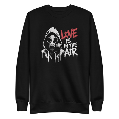 Schwarzer Pullover mit Gasmaske und Love is in the Air Schriftzug im Streetart Style