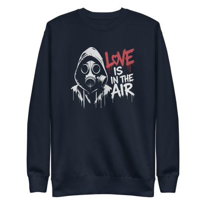 Navy Pullover mit Gasmaske und Love is in the Air Schriftzug im Streetart Style