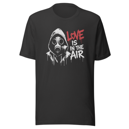 Graues T-Shirt mit Gasmaske und Love is in the Air Schriftzug im Streetart Style